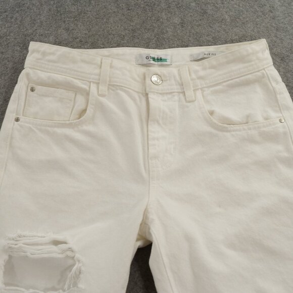 Guess Jeans Womens 25 White Boy Fit Mid Rise Distressed Zip Fly New - Picture 3 of 15